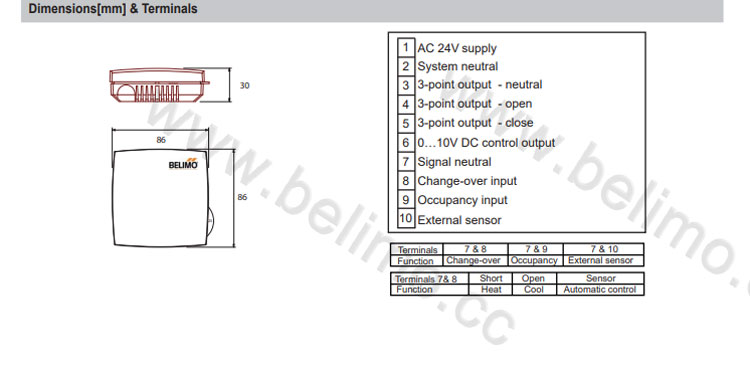 瑞士BELIMO搏力谋温控器 T24A1T房间控制器 制冷制热温控器0-10v •用于控制室内的加热或冷却 区域控制系统