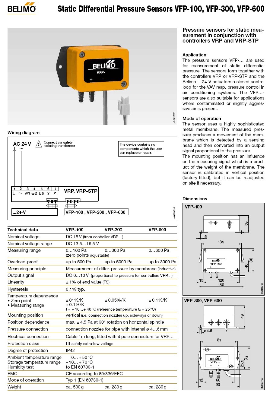 VFP-100 VFP-300 VFP-600静态压差传感器技术资料