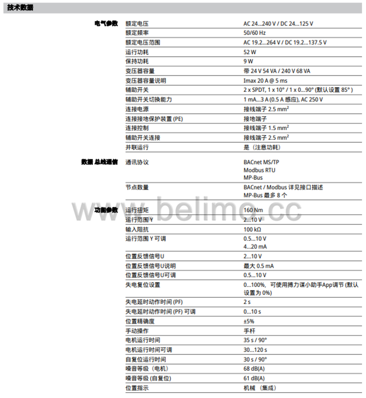 瑞士BELIMO搏力谋 电动蝶阀执行器 PRKCA-BAC-S2-T