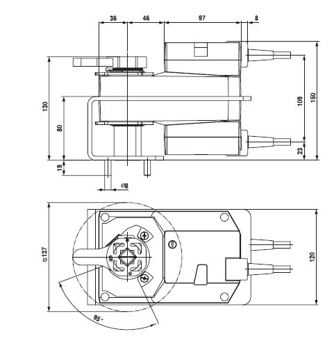 DGRVU230非弹簧复位蝶阀执行器尺寸图
