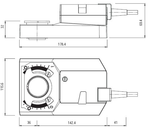 GRVU230-5-7非弹簧复位蝶阀执行器尺寸图