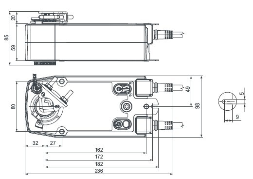 belimo弹簧复位阀门执行器AF24-S尺寸图