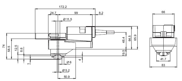 NRU230 非弹簧复位角行程执行器尺寸图
