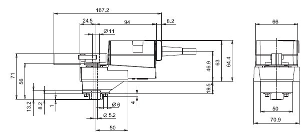 LRU230-S非弹簧复位角行程执行器尺寸图