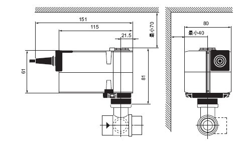 TRF230弹簧复位角行程执行器尺寸图