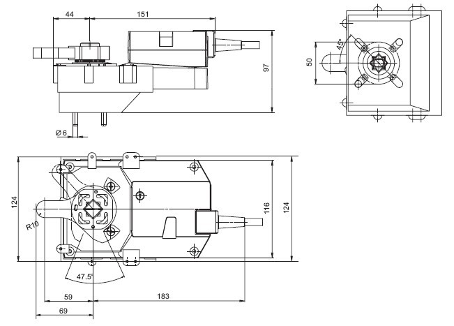  GRVU24-SR非弹簧复位角行程执行器尺寸图