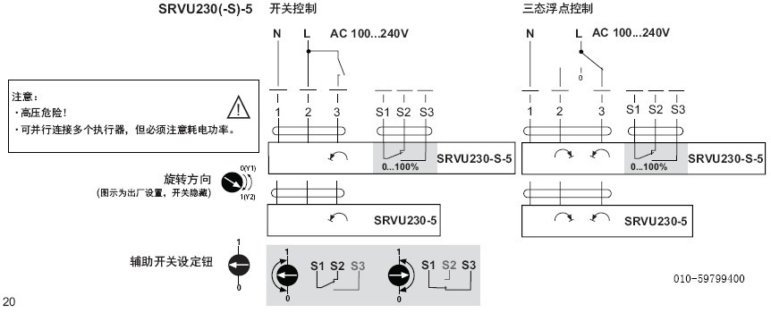 SRU230 非弹簧复位角行程执行器接线图