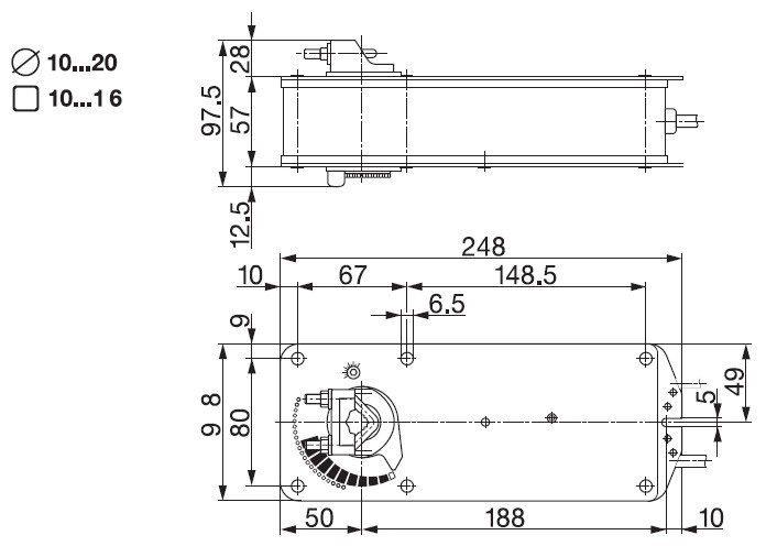 AF100弹簧复位风门执行器尺寸图