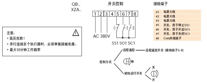 QB、XZA系列电动开关执行器接线图